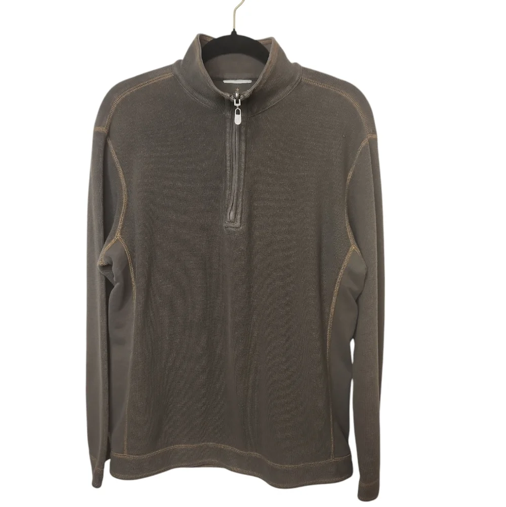 Tommy Bahama Men's Taupe Long Sleeve Half Zip Sweater Size LG
